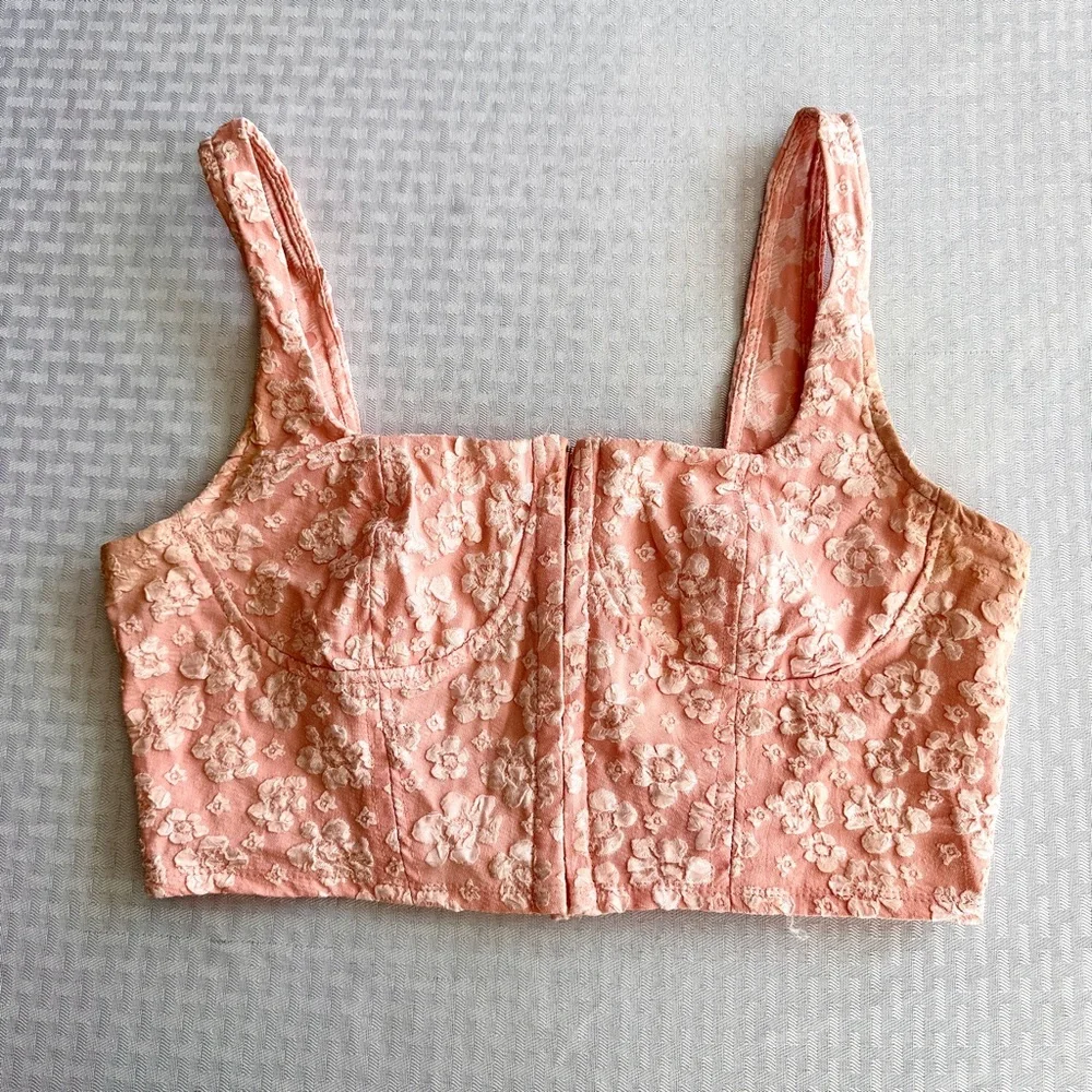 Wild Fable Pink Floral Bustier Crop Top L Structured Corset Style - Picture 2 of 12
